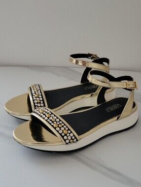 Loriblu Metallic Gold Jewel Ankle-Strap Sandals